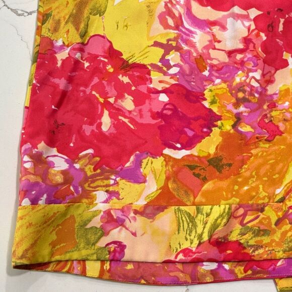 J. Crew | Yellow Pink Floral Print Silk Asymmetric Tie Women’s Sleeveless Blouse - Picture 9 of 13